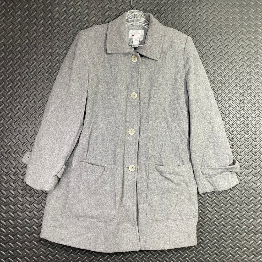 Reflection by Spiegel Gray Virgin Wool Blend Button Up Pea Coat Jacket Women's 8